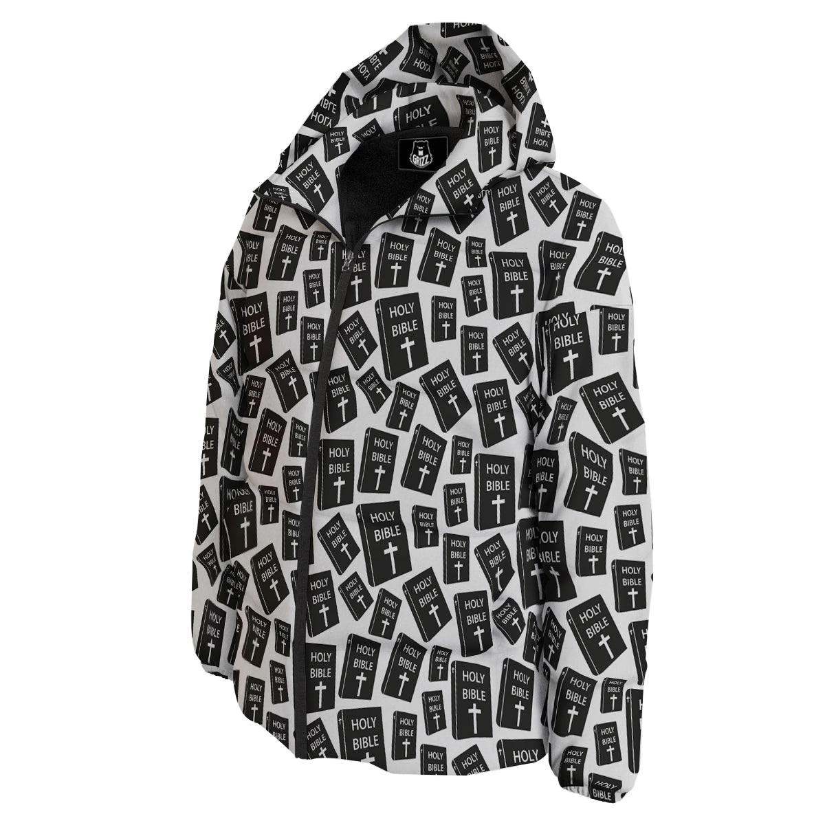 Holy Bible Christian Black Print Pattern Down Jacket-grizzshop