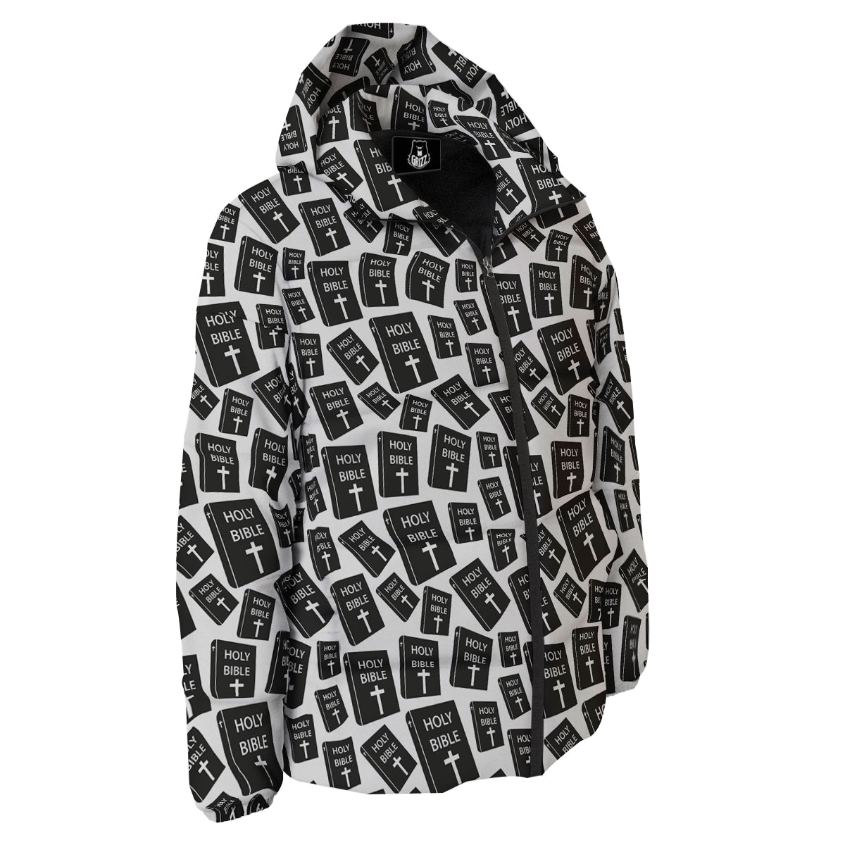 Holy Bible Christian Black Print Pattern Down Jacket-grizzshop