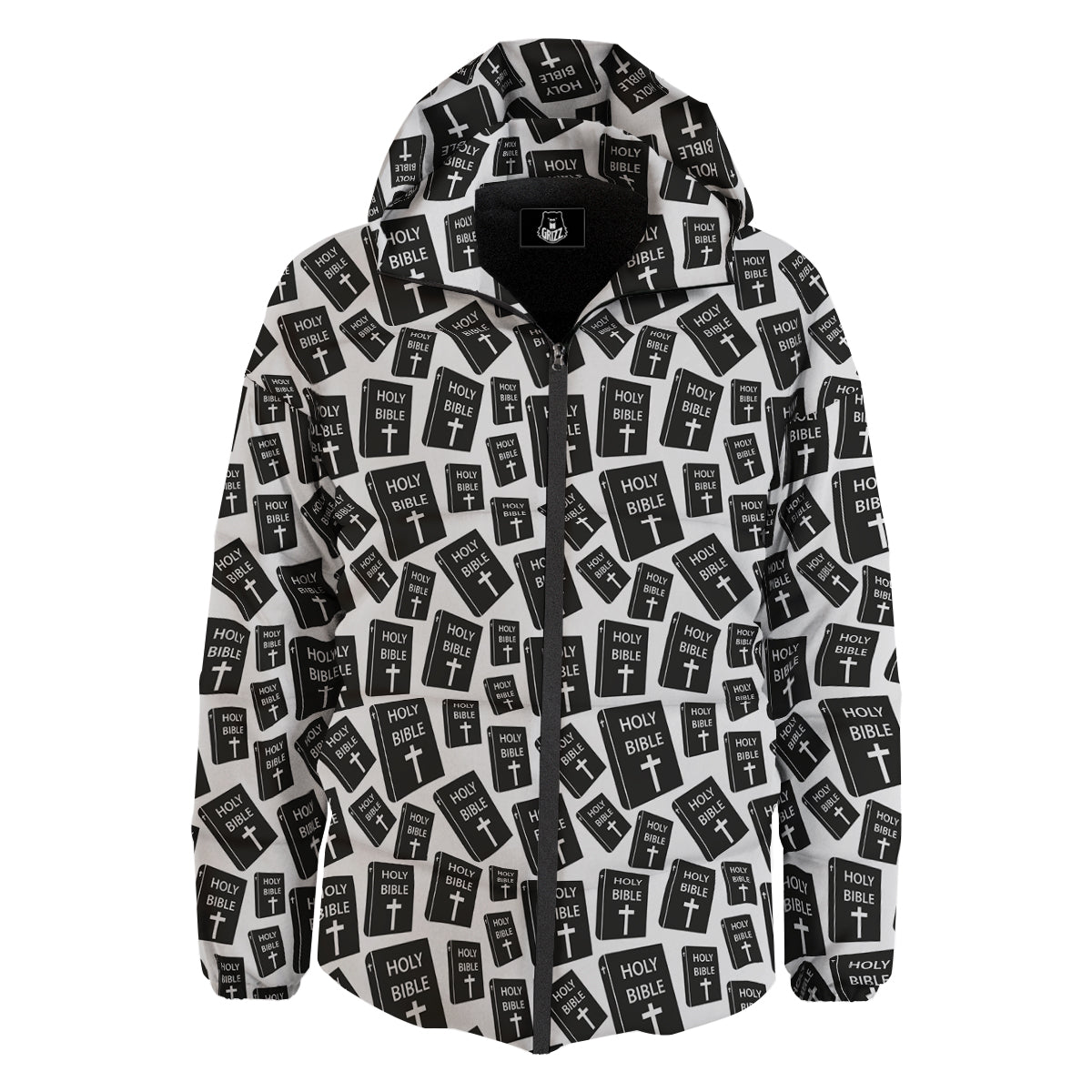 Holy Bible Christian Black Print Pattern Down Jacket-grizzshop