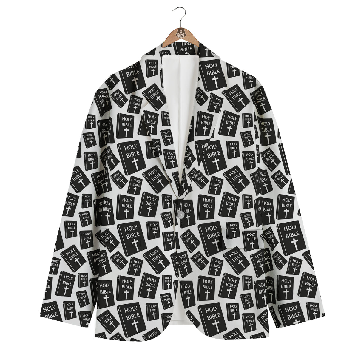 Holy Bible Christian Black Print Pattern Men's Blazer-grizzshop