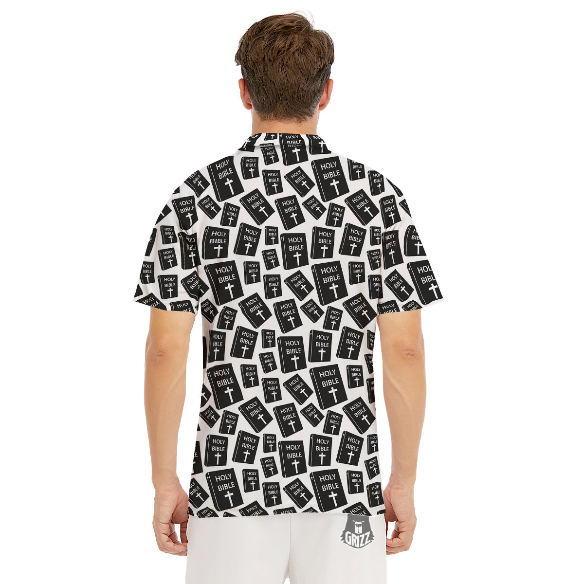 Holy Bible Christian Black Print Pattern Men's Golf Shirts-grizzshop
