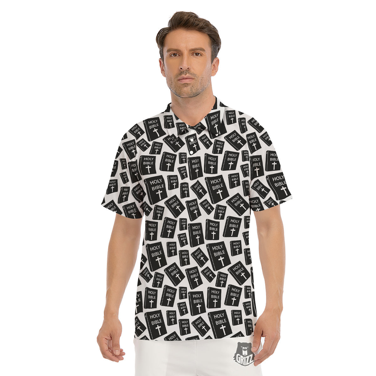Holy Bible Christian Black Print Pattern Men's Golf Shirts-grizzshop