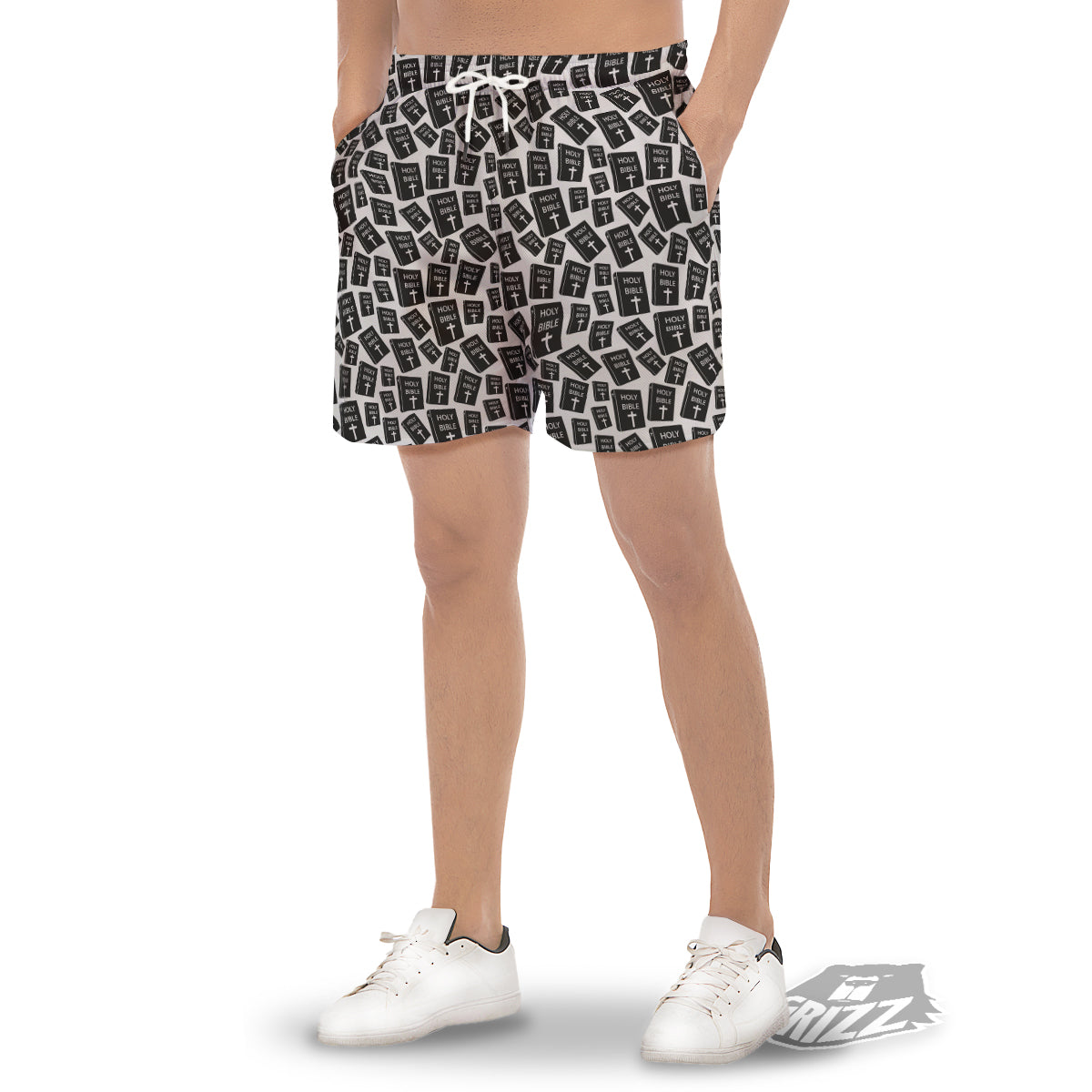 Holy Bible Christian Black Print Pattern Men's Gym Shorts-grizzshop
