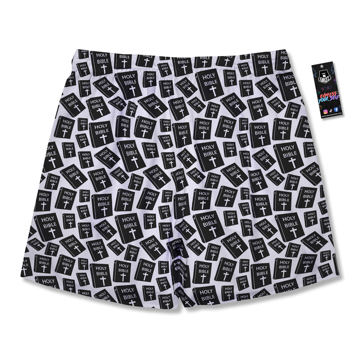 Holy Bible Christian Black Print Pattern Men's Running Shorts-grizzshop