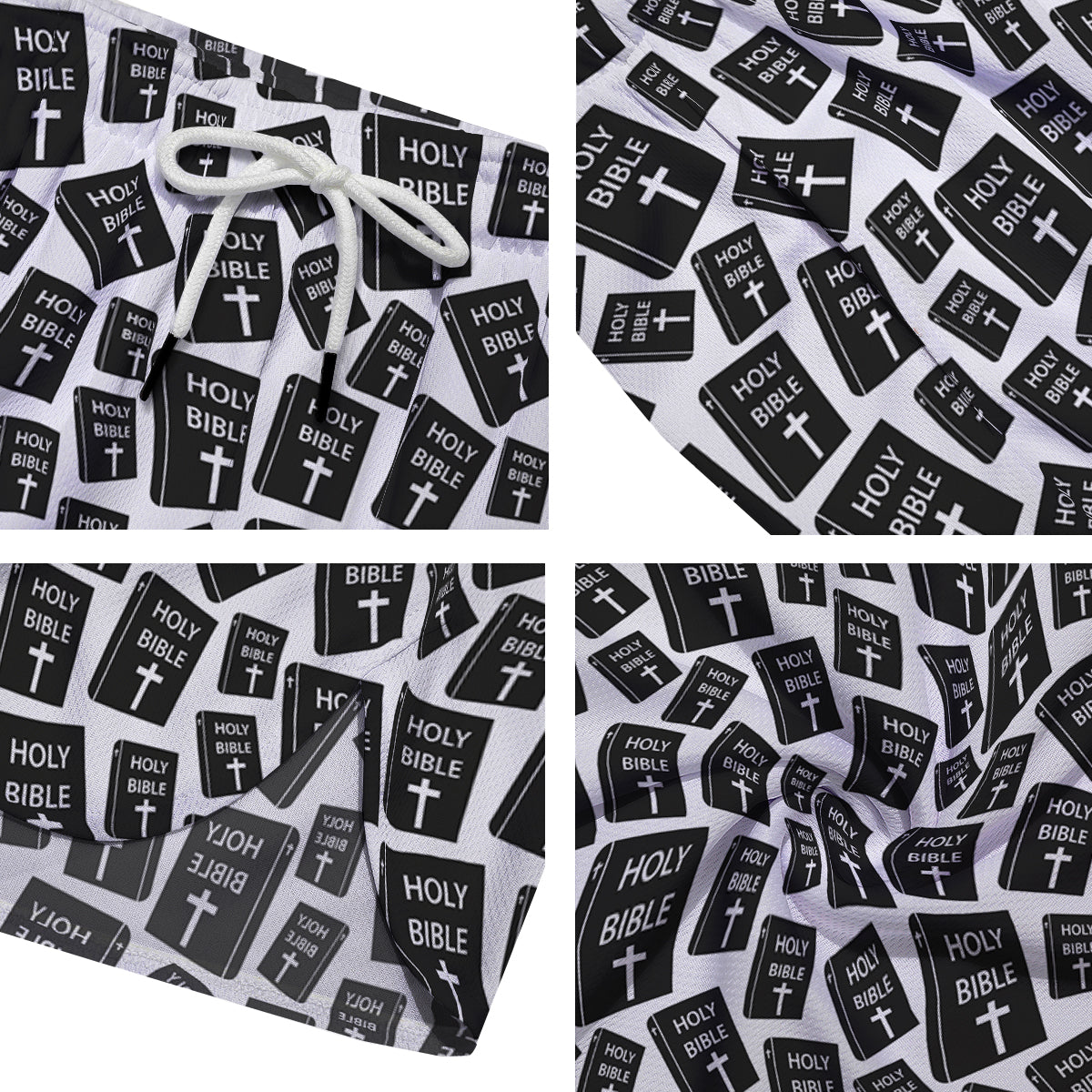 Holy Bible Christian Black Print Pattern Men's Running Shorts-grizzshop