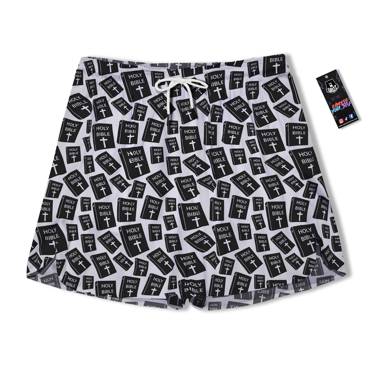 Holy Bible Christian Black Print Pattern Men's Running Shorts-grizzshop