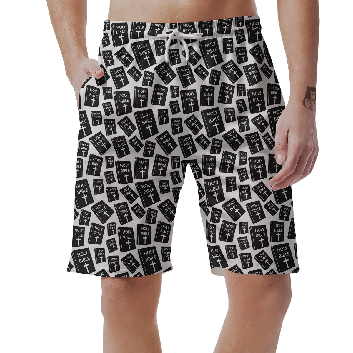 Holy Bible Christian Black Print Pattern Men's Shorts-grizzshop