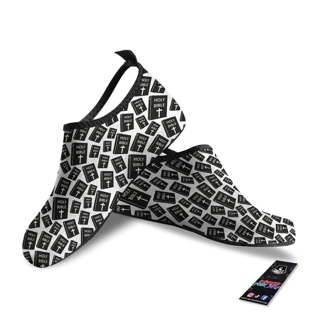 Holy Bible Christian Black Print Pattern Water Shoes-grizzshop