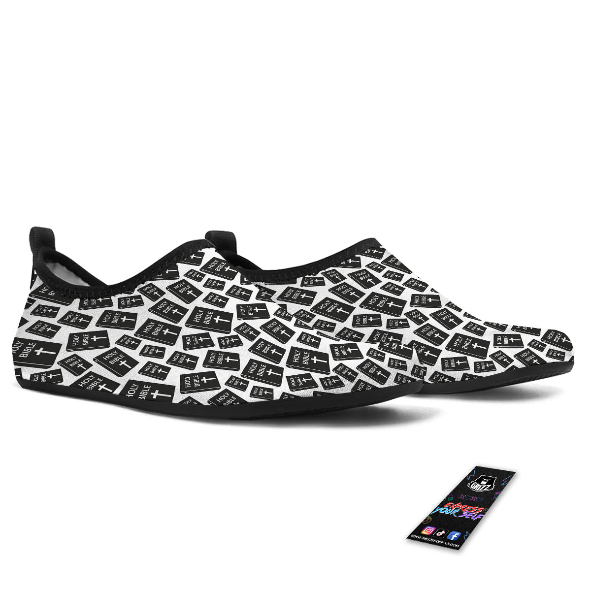 Holy Bible Christian Black Print Pattern Water Shoes-grizzshop
