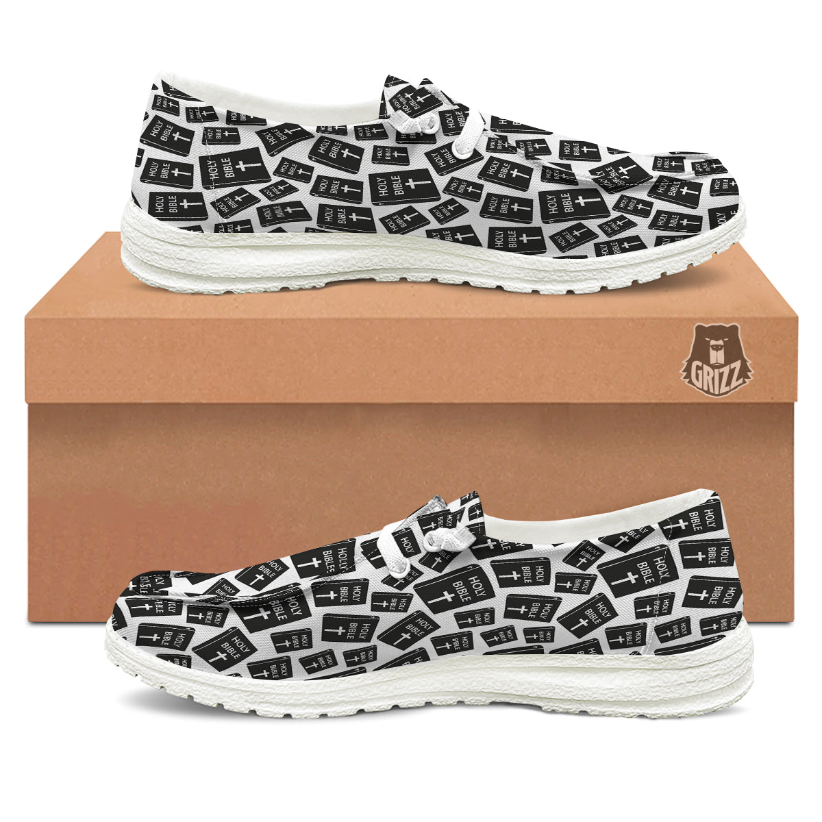 Holy Bible Christian Black Print Pattern White Loafers-grizzshop