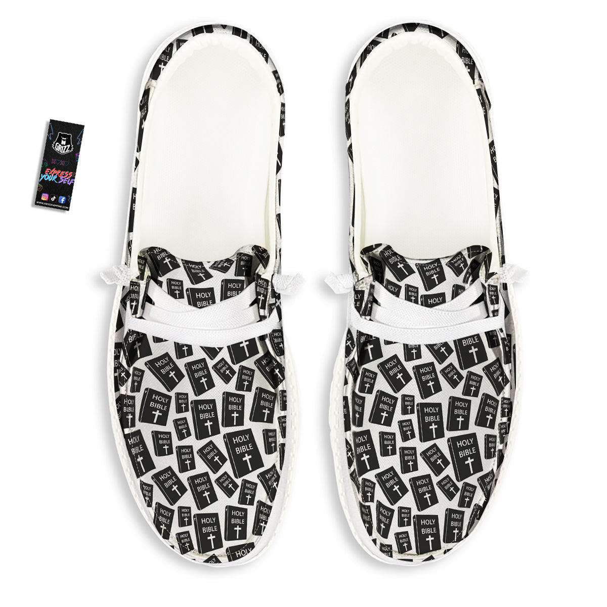 Holy Bible Christian Black Print Pattern White Loafers-grizzshop