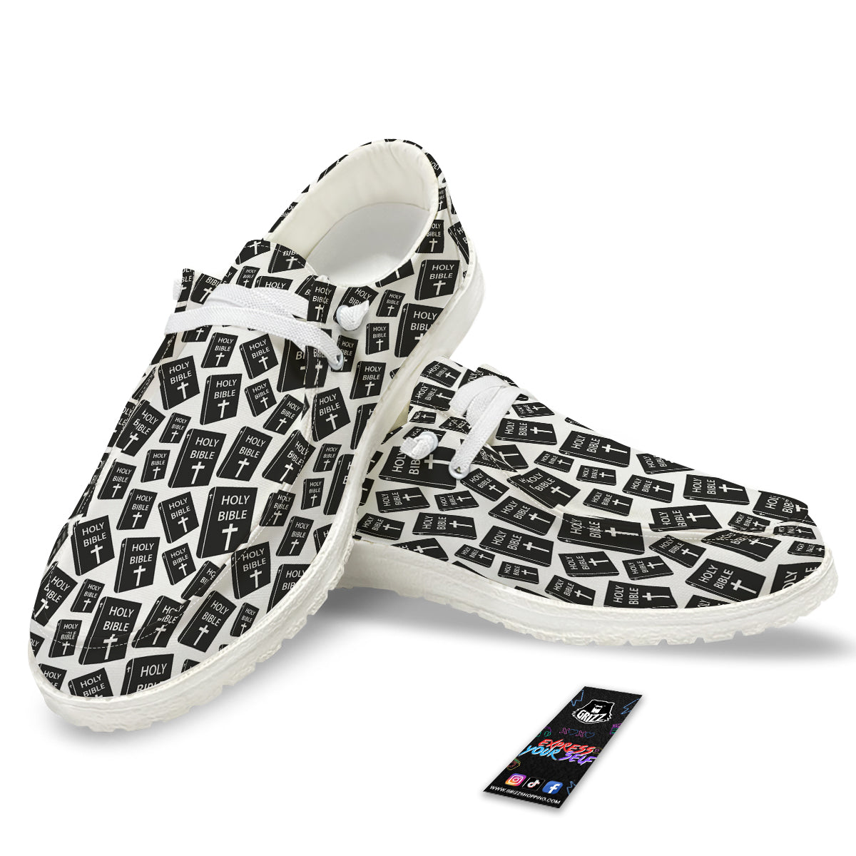 Holy Bible Christian Black Print Pattern White Loafers-grizzshop