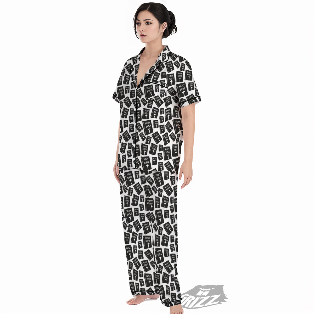 Holy Bible Christian Black Print Pattern Women's Pajamas Set-grizzshop