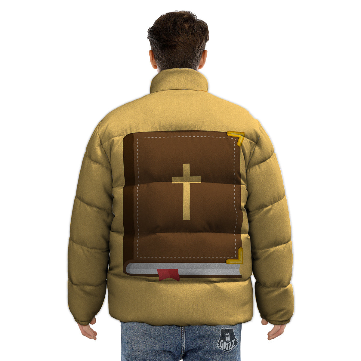 Holy Bible Christian Print Puffer Jacket-grizzshop