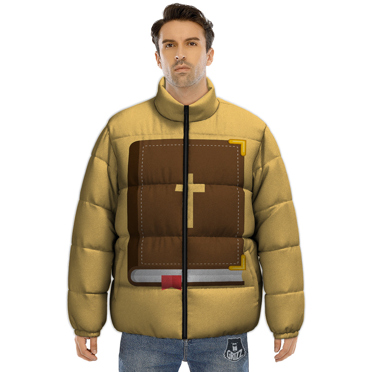 Holy Bible Christian Print Puffer Jacket-grizzshop