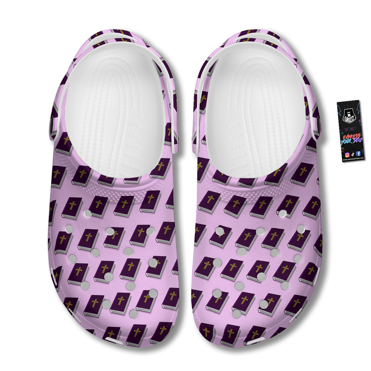 Holy Bible Purple Print Pattern Clog-grizzshop