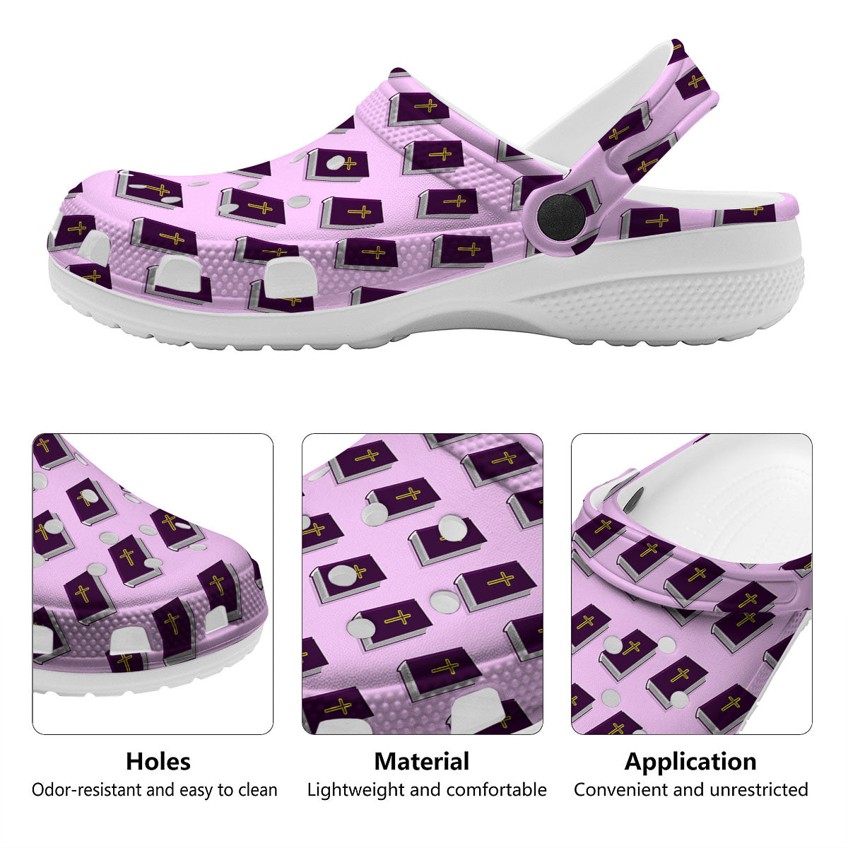 Holy Bible Purple Print Pattern Clog-grizzshop