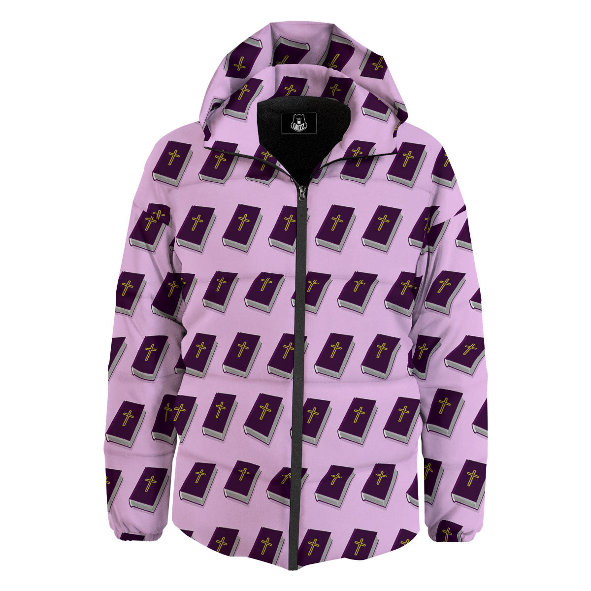 Holy Bible Purple Print Pattern Down Jacket-grizzshop
