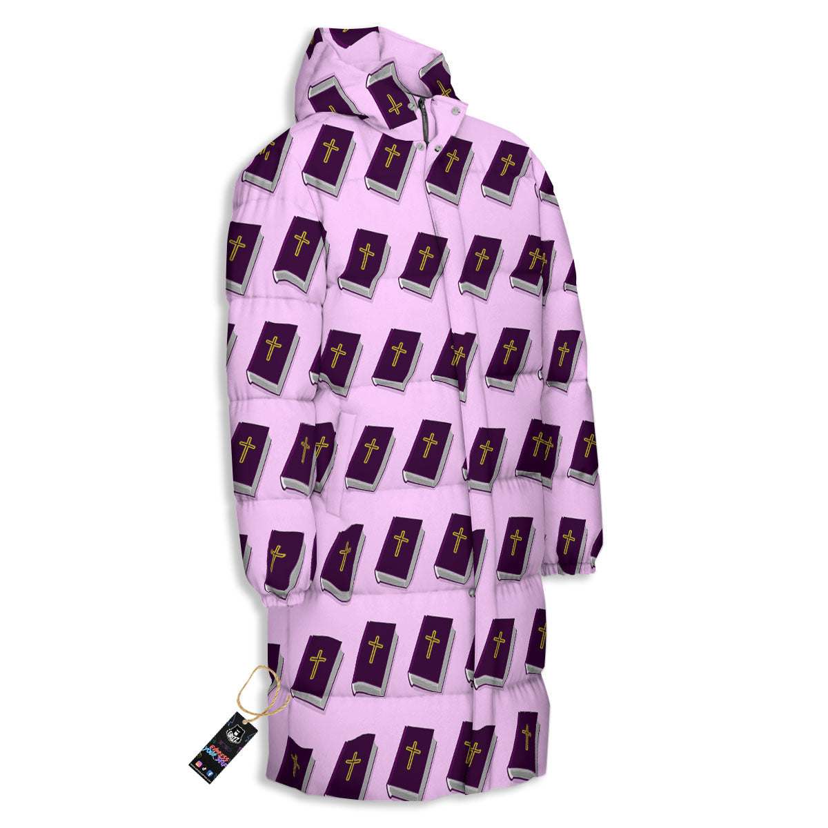 Holy Bible Purple Print Pattern Long Down Jacket-grizzshop