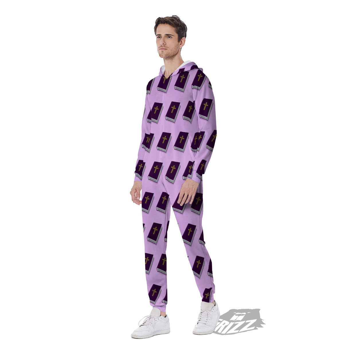 Holy Bible Purple Print Pattern Men's Jumpsuit-grizzshop