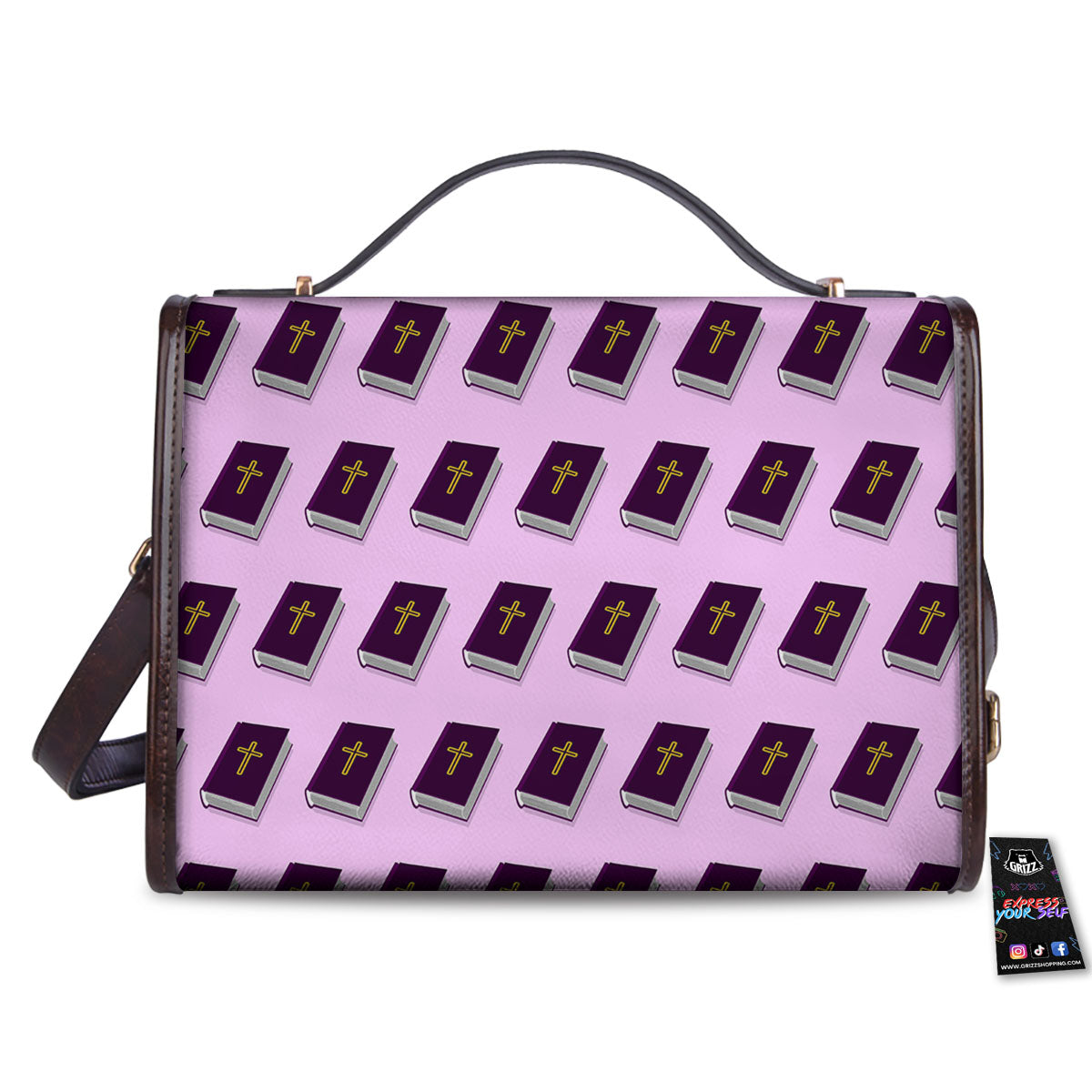 Holy Bible Purple Print Pattern Women's Satchel Bag-grizzshop