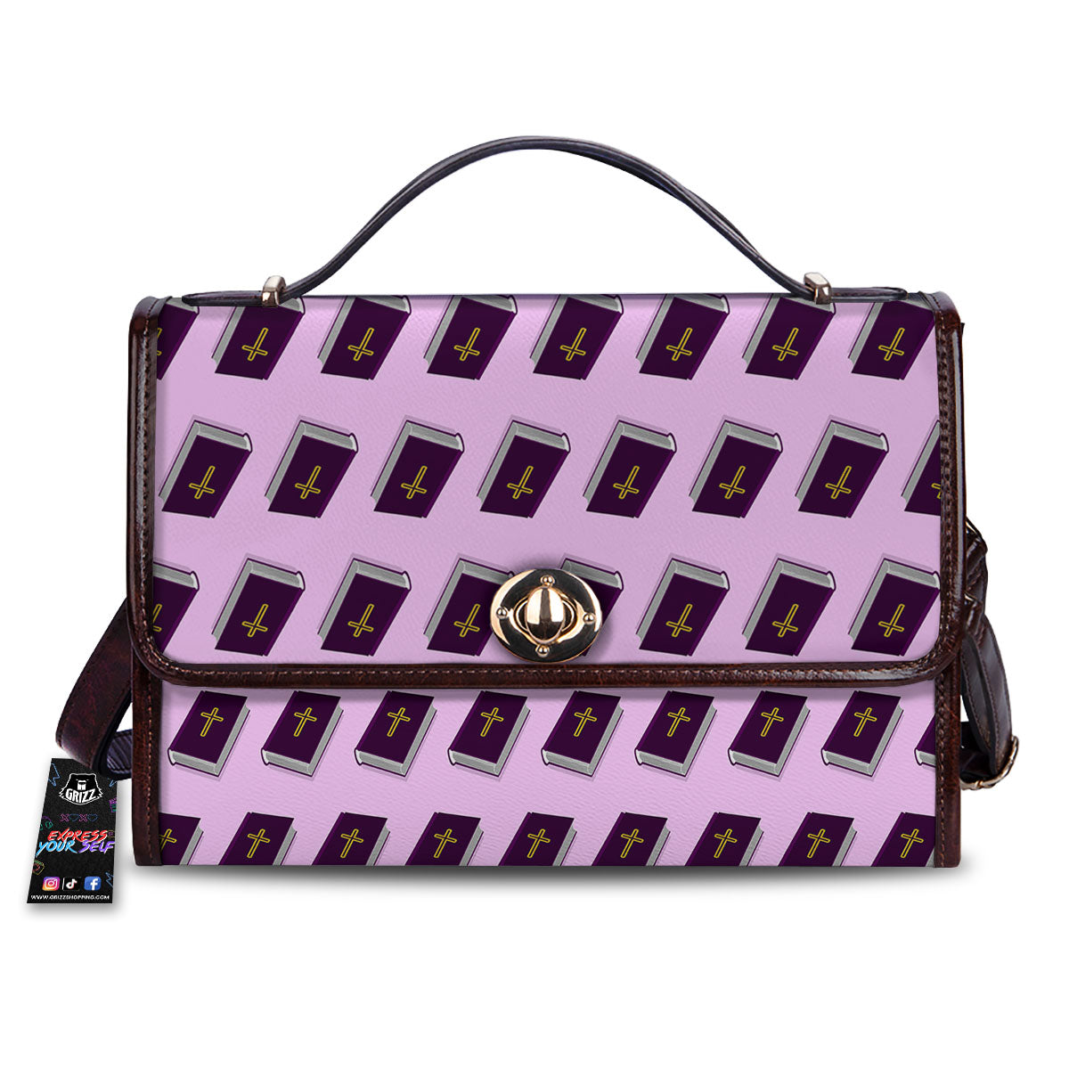 Holy Bible Purple Print Pattern Women's Satchel Bag-grizzshop