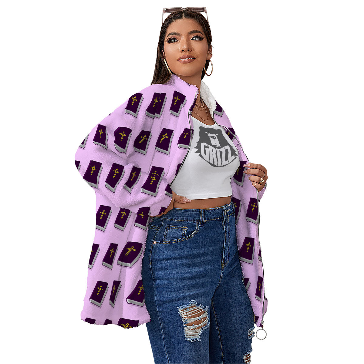 Holy Bible Purple Print Pattern Women's Sherpa Jacket-grizzshop
