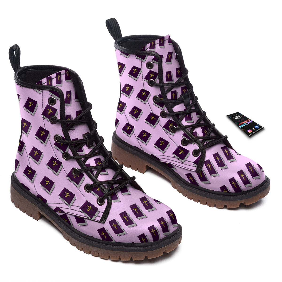 Holy Bible Purple Print Pattern Work Boots-grizzshop