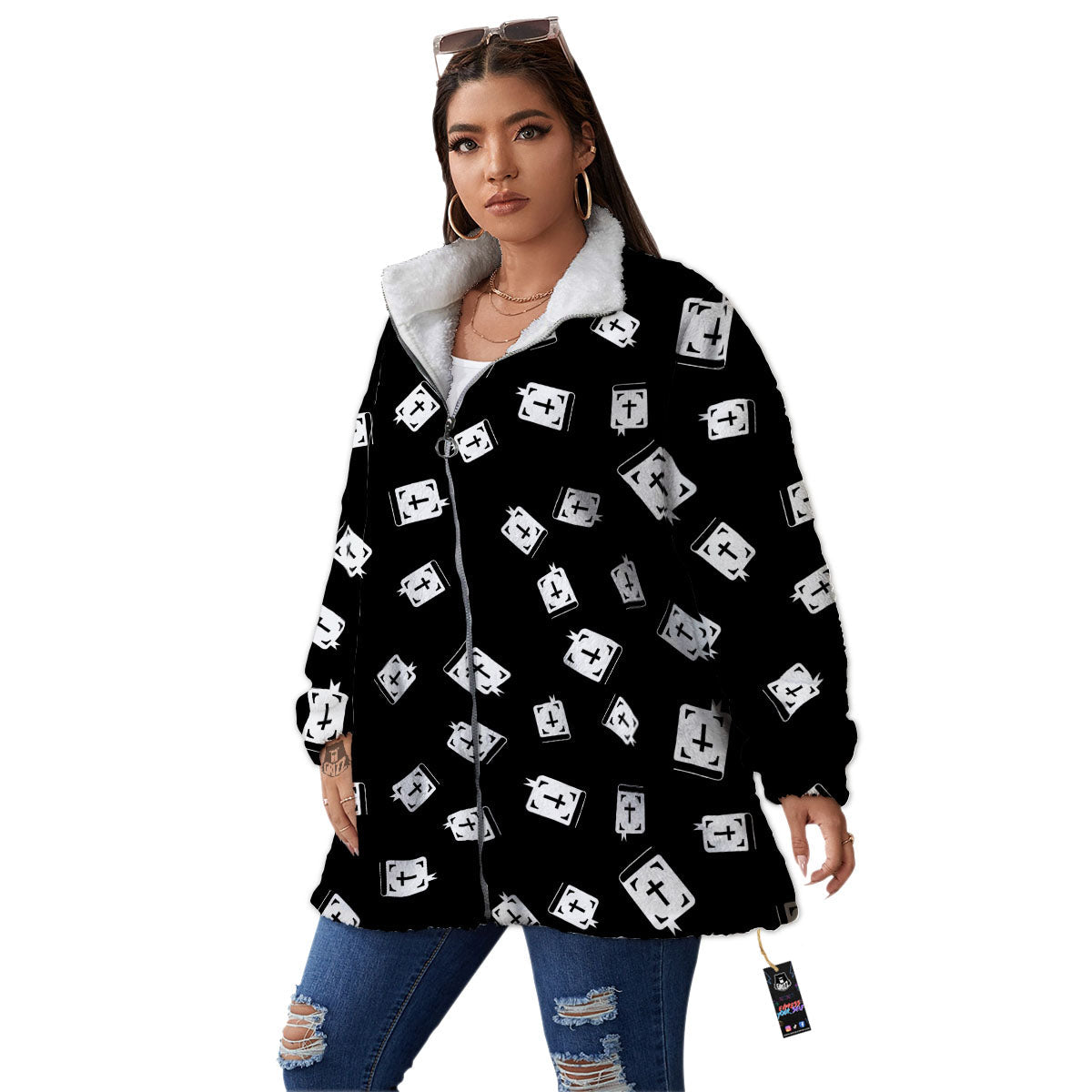 Holy Bible White And Black Print Pattern Women's Sherpa Jacket-grizzshop
