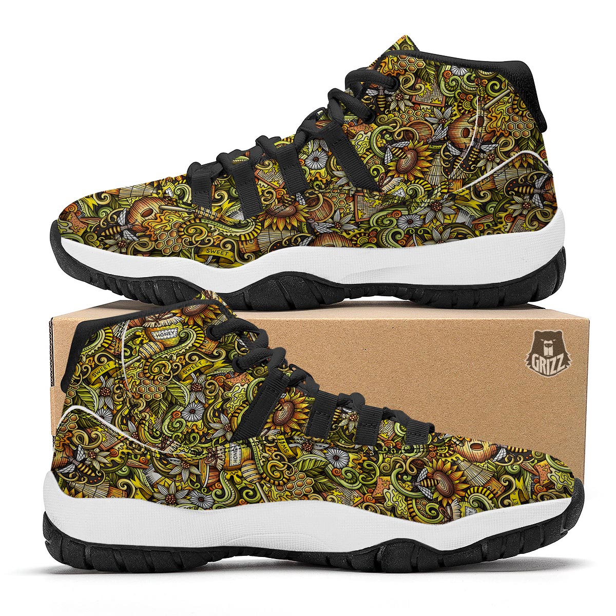 Honey Bee Psychedelic Gifts Pattern Print Black Bball Shoes-grizzshop