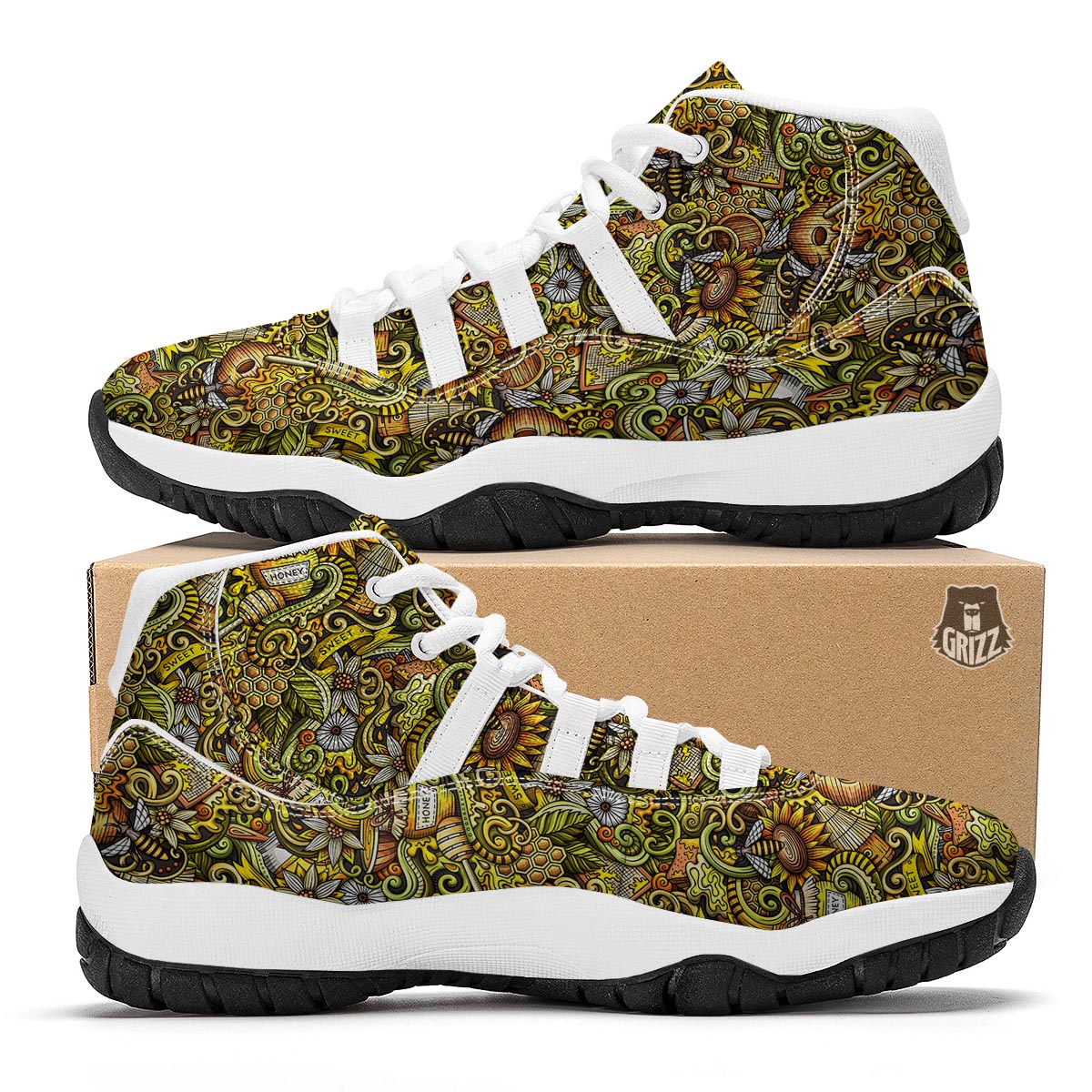 Honey Bee Psychedelic Gifts Pattern Print White Bball Shoes-grizzshop