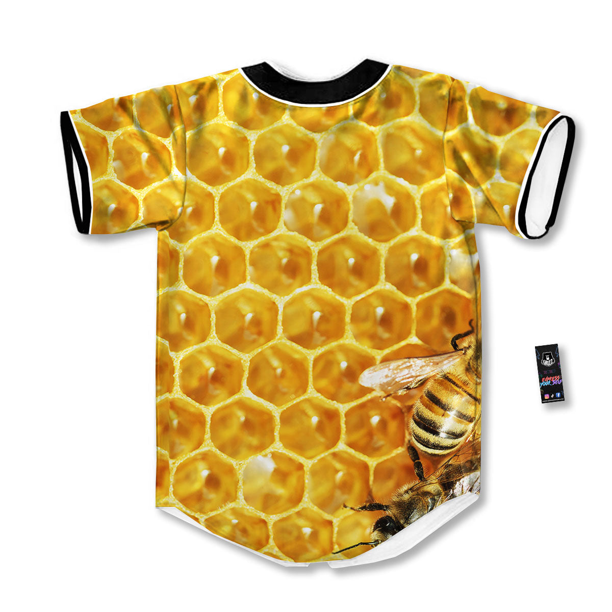 Honeycomb And Bees Print Baseball Jersey-grizzshop