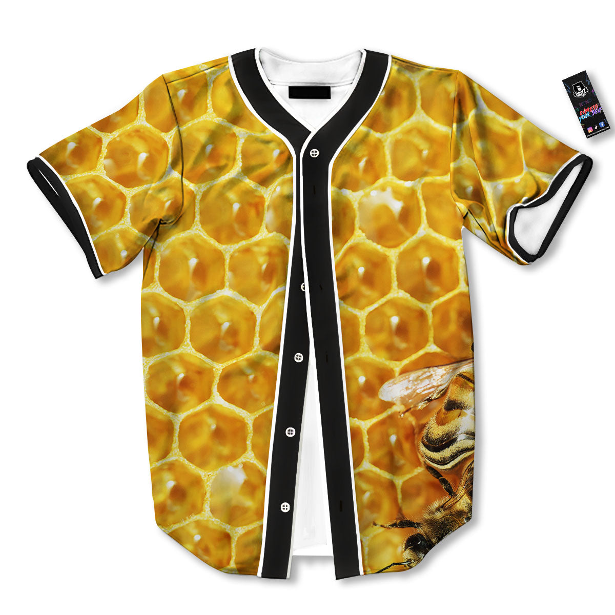 Honeycomb And Bees Print Baseball Jersey-grizzshop