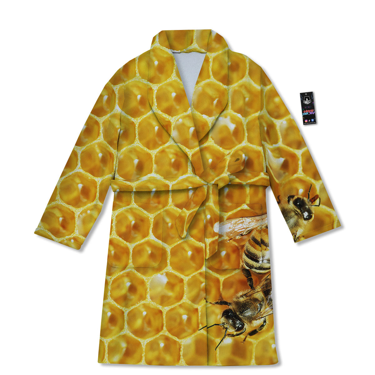 Honeycomb And Bees Print Bathrobe-grizzshop