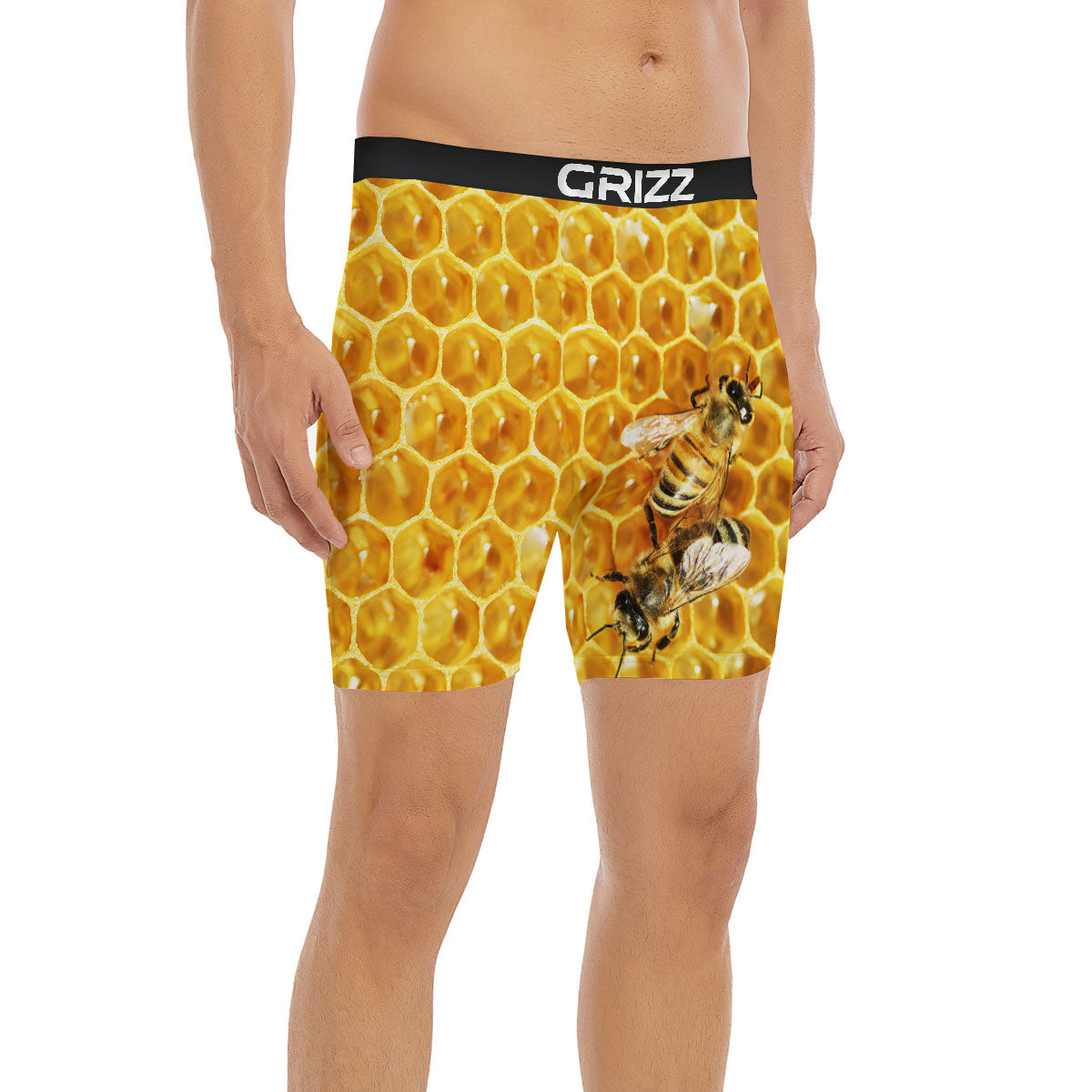 Honeycomb And Bees Print Boxer Briefs-grizzshop