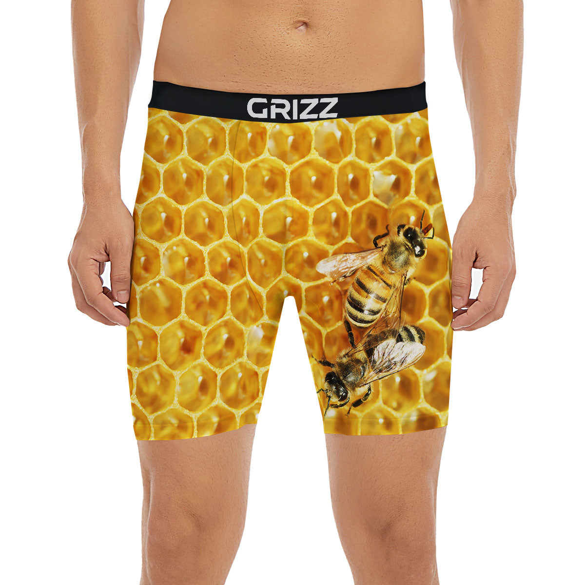 Honeycomb And Bees Print Boxer Briefs-grizzshop