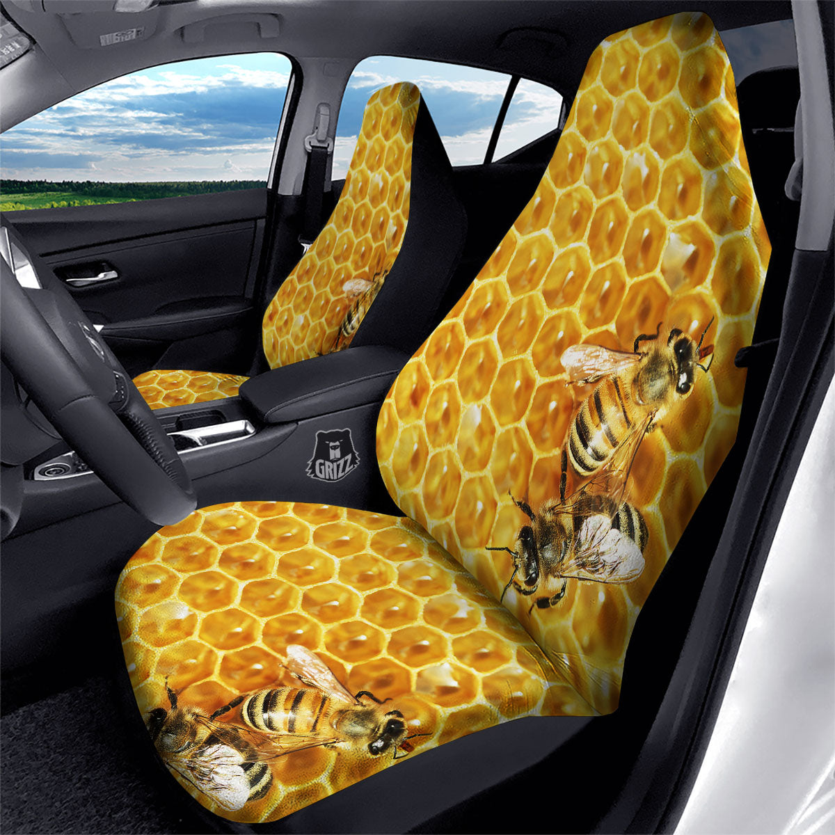 Honeycomb And Bees Print Car Seat Covers-grizzshop