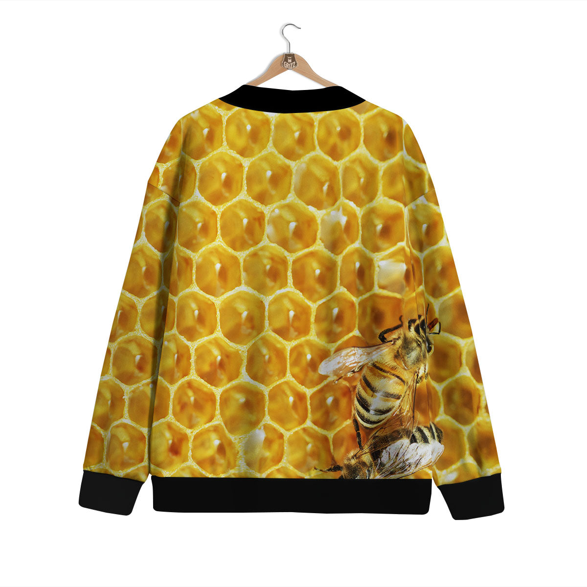 Honeycomb And Bees Print Cardigan-grizzshop