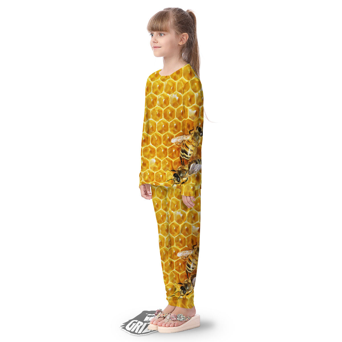 Honeycomb And Bees Print Kid's Pajamas-grizzshop