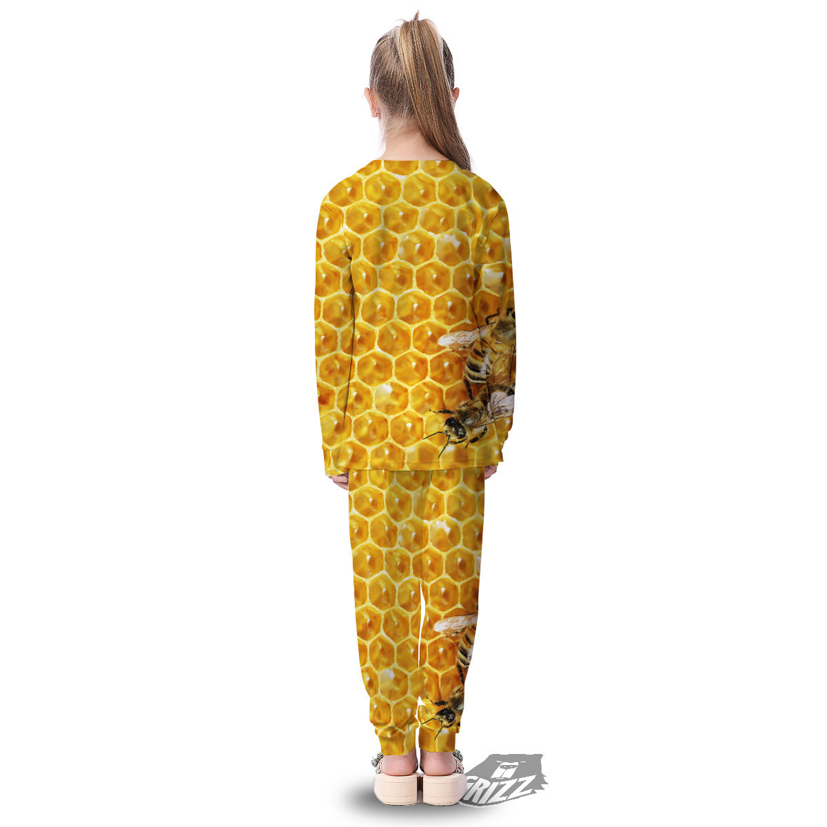 Honeycomb And Bees Print Kid's Pajamas-grizzshop