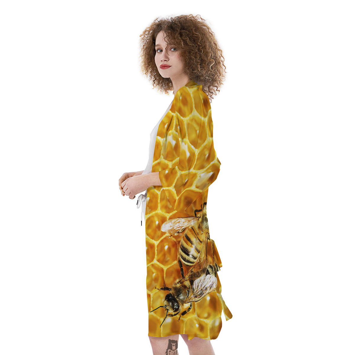 Honeycomb And Bees Print Kimono-grizzshop