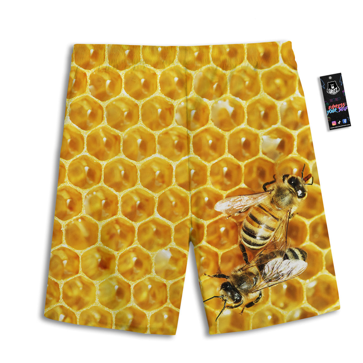 Honeycomb And Bees Print Men's Athletic Shorts