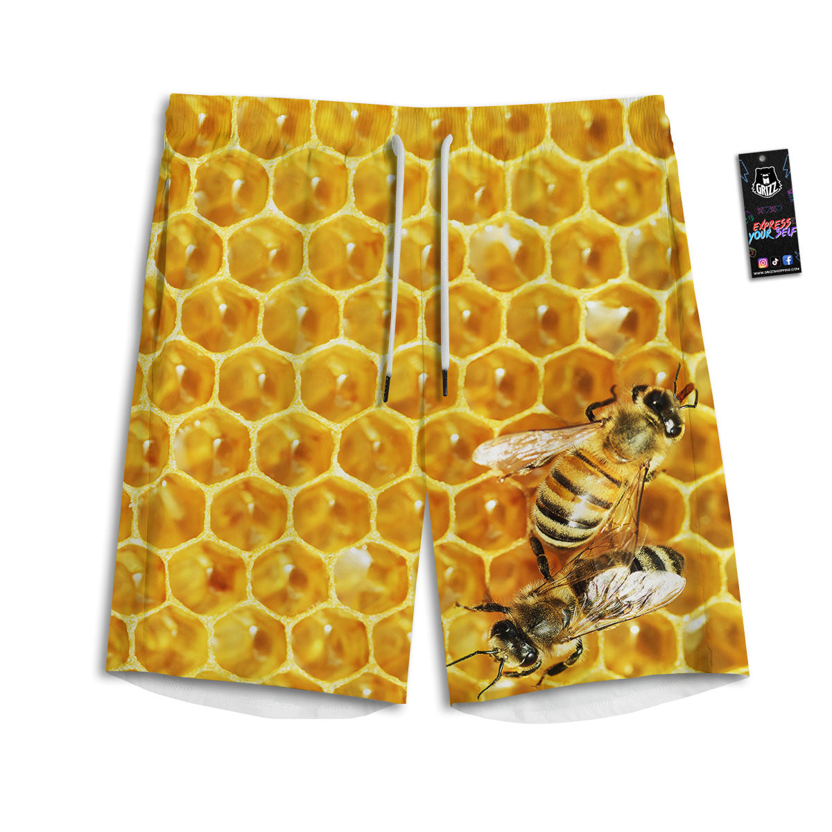 Honeycomb And Bees Print Men's Athletic Shorts