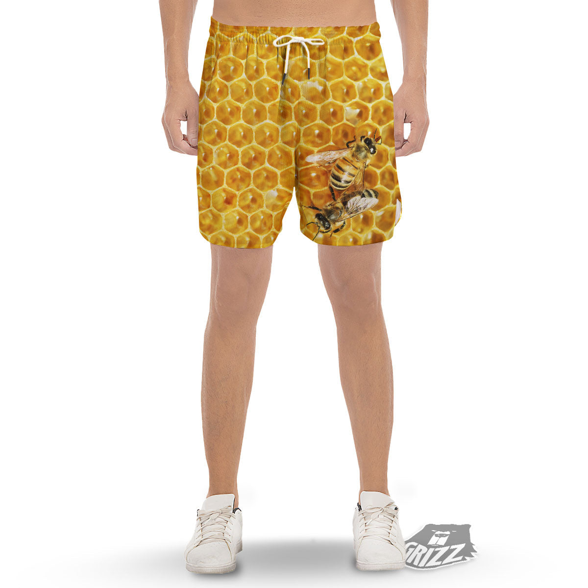 Honeycomb And Bees Print Men's Gym Shorts-grizzshop