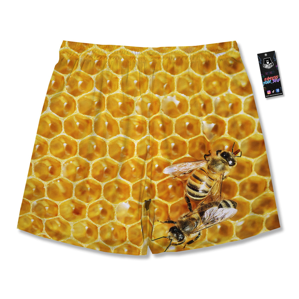 Honeycomb And Bees Print Men's Running Shorts-grizzshop