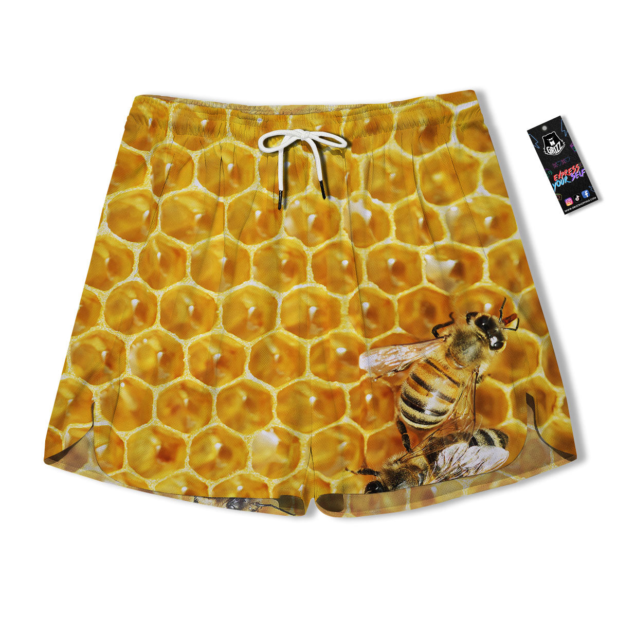 Honeycomb And Bees Print Men's Running Shorts-grizzshop