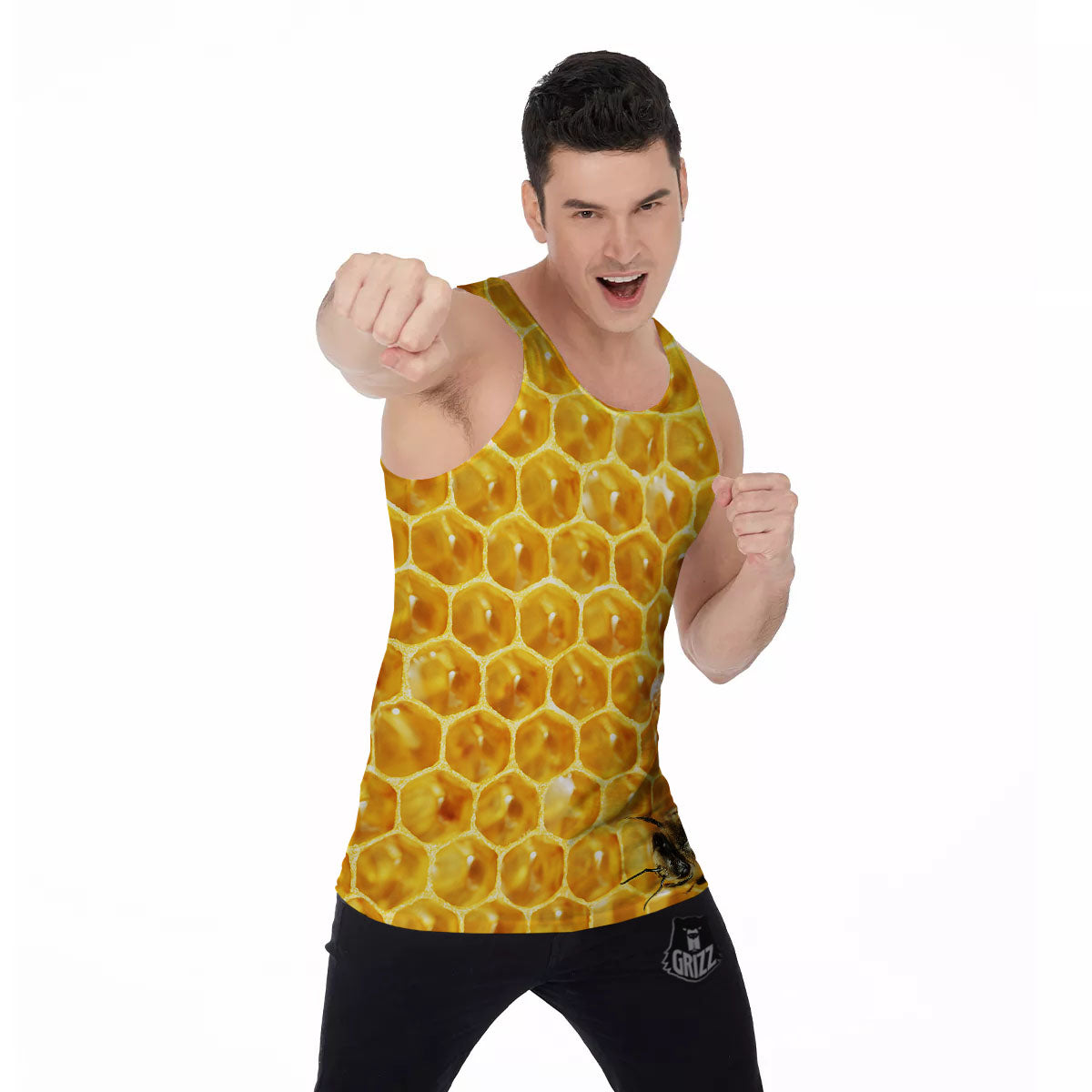Honeycomb And Bees Print Men's Tank Top-grizzshop
