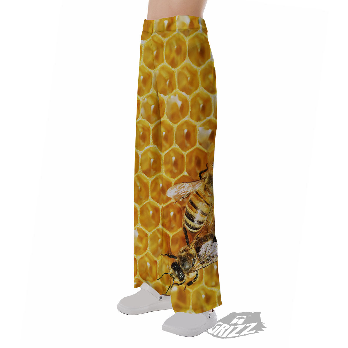 Honeycomb And Bees Print Pajama Pants-grizzshop