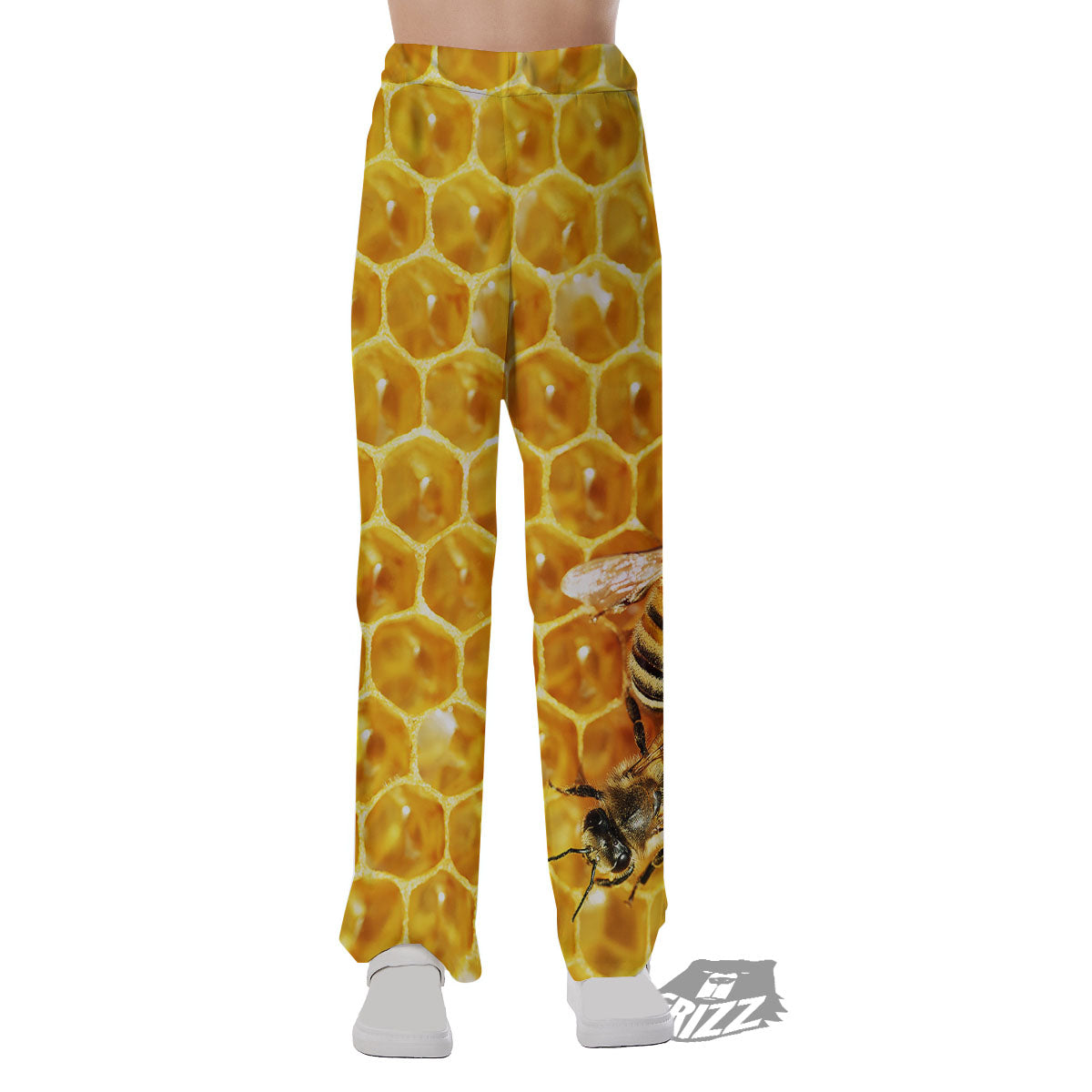 Honeycomb And Bees Print Pajama Pants-grizzshop