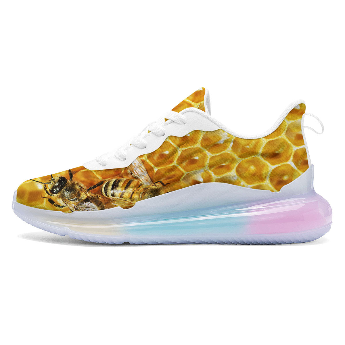 Honeycomb And Bees Print Running Sneakers-grizzshop